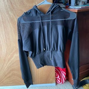 Mesh crop top hoodie.